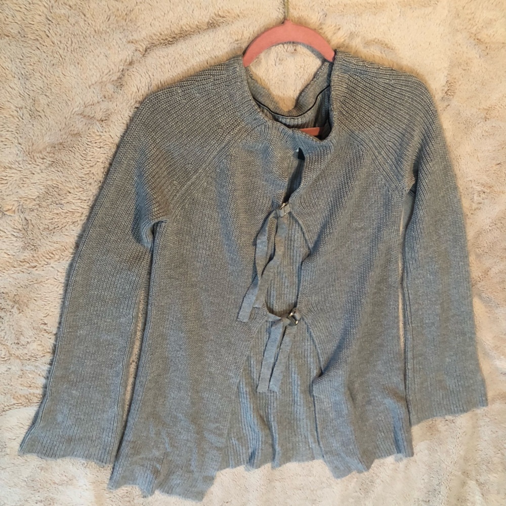 FATE BY LFD Womens Grey S Knit Embellished Tie Back Long Sleeve
